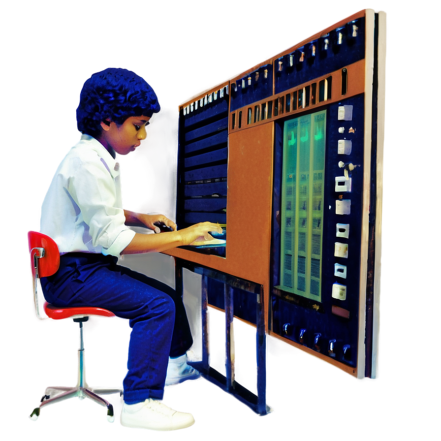 Young Student Using Computer Terminal PNG