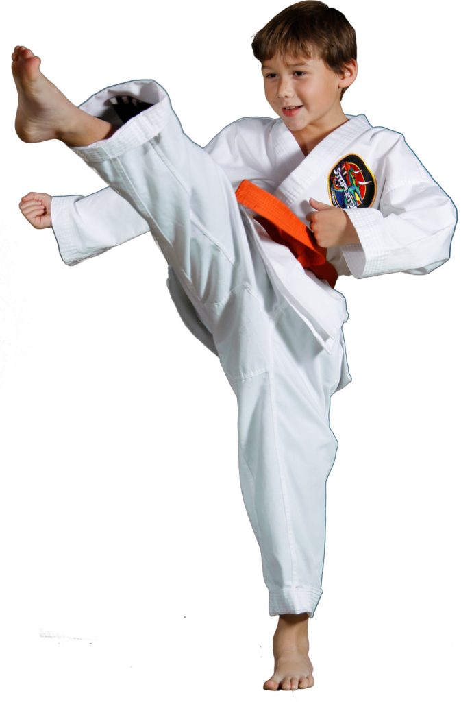 Young Taekwondo Practitioner Orange Belt Kick PNG