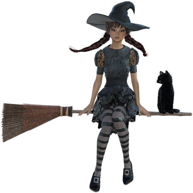 Young Witch With Broomand Cat PNG