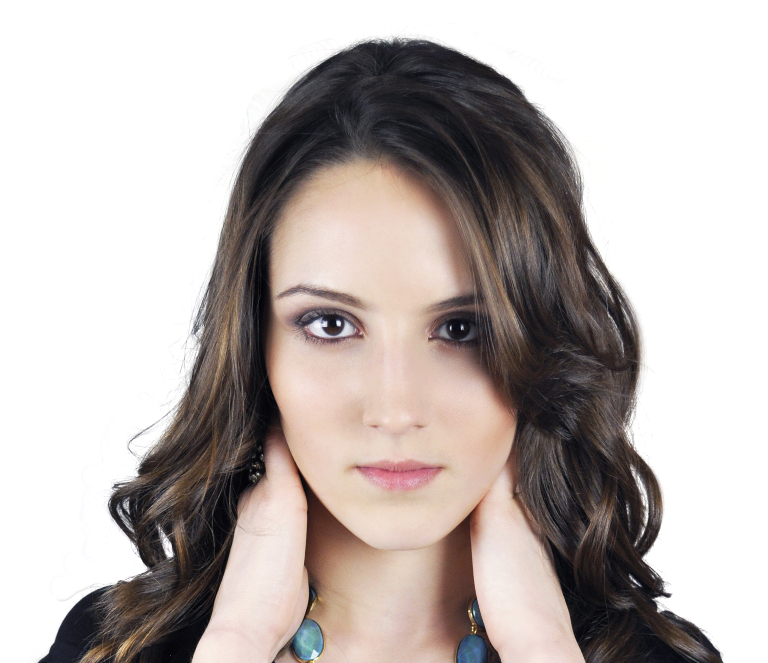 Young Woman Portrait Teal Background PNG