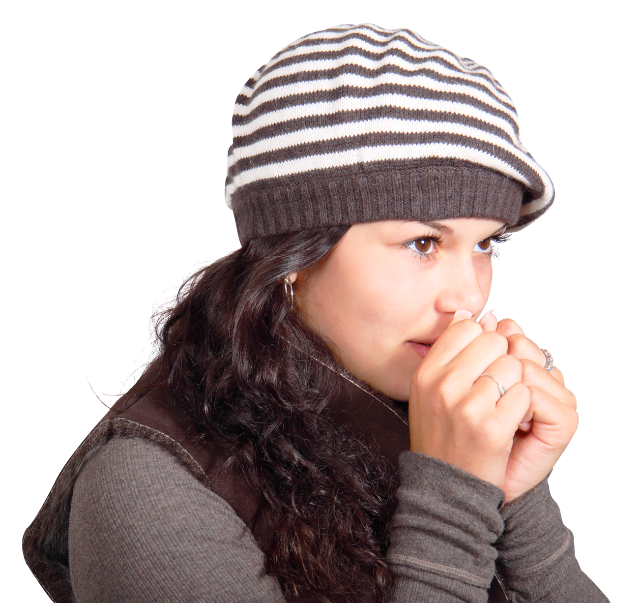 Young Woman Wearing Beanie Hat PNG