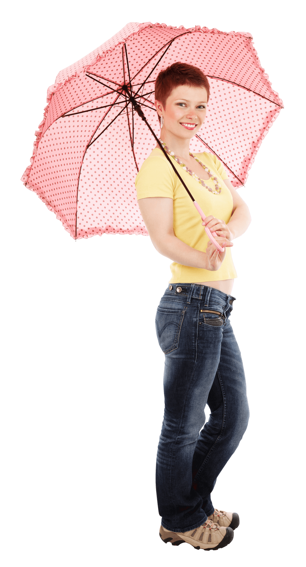 Young Woman With Pink Umbrella PNG