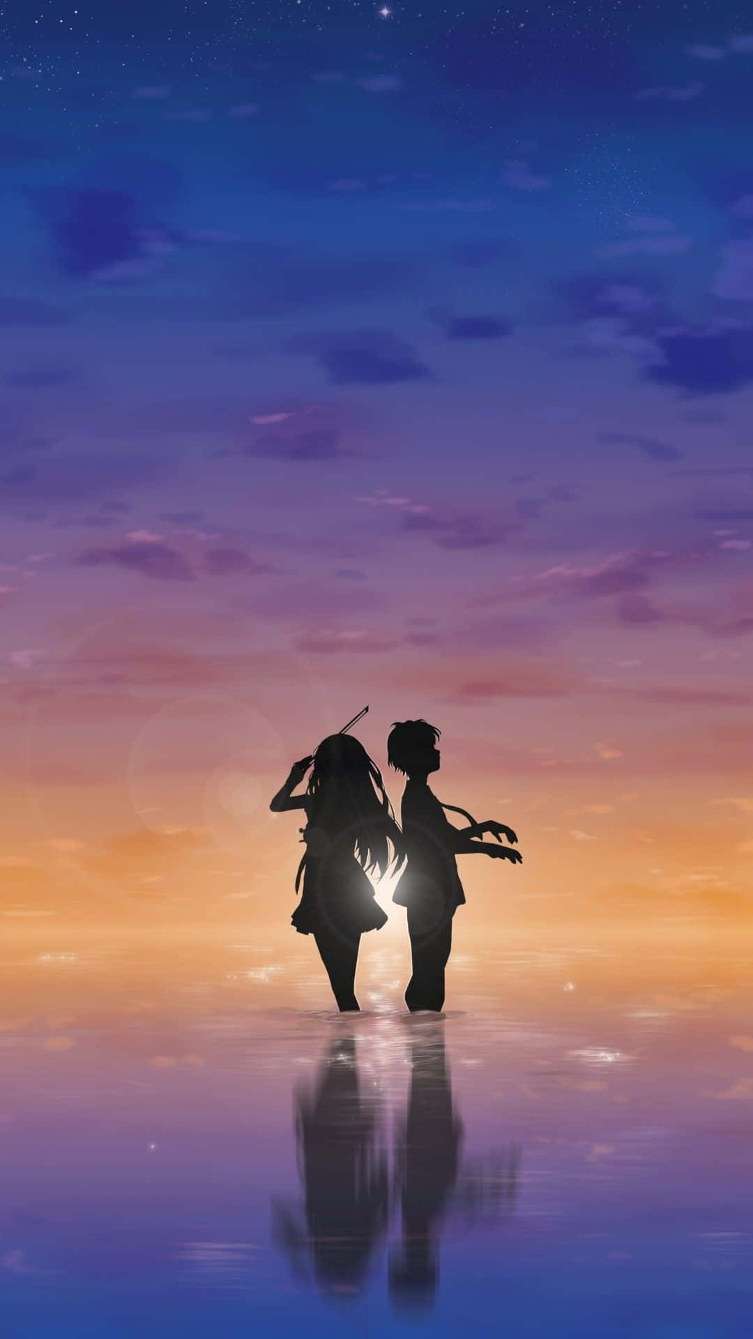 Deinelüge Im April - Iphone Hintergrundbilder Mit Kōsei Und Kaori Silhouetten. Wallpaper