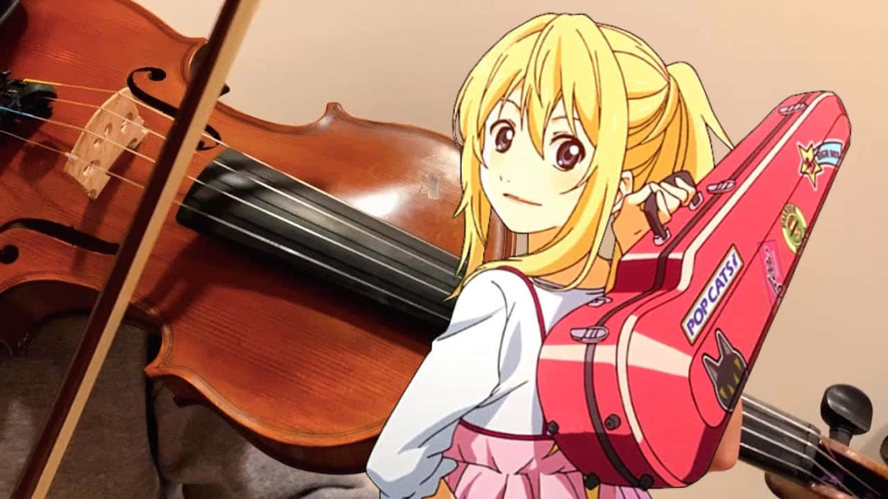 A Girl With Blonde Hair Is Holding A Violin