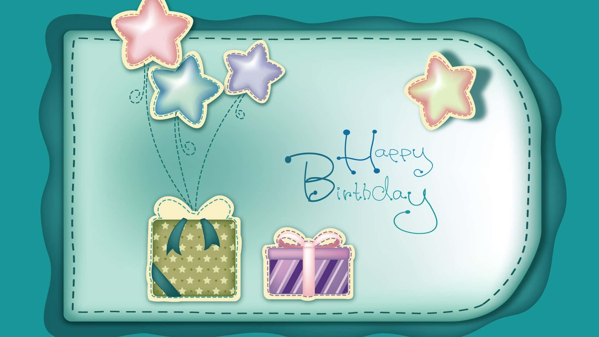 Happy Birthday Card With Gifts And Balloons Wallpaper