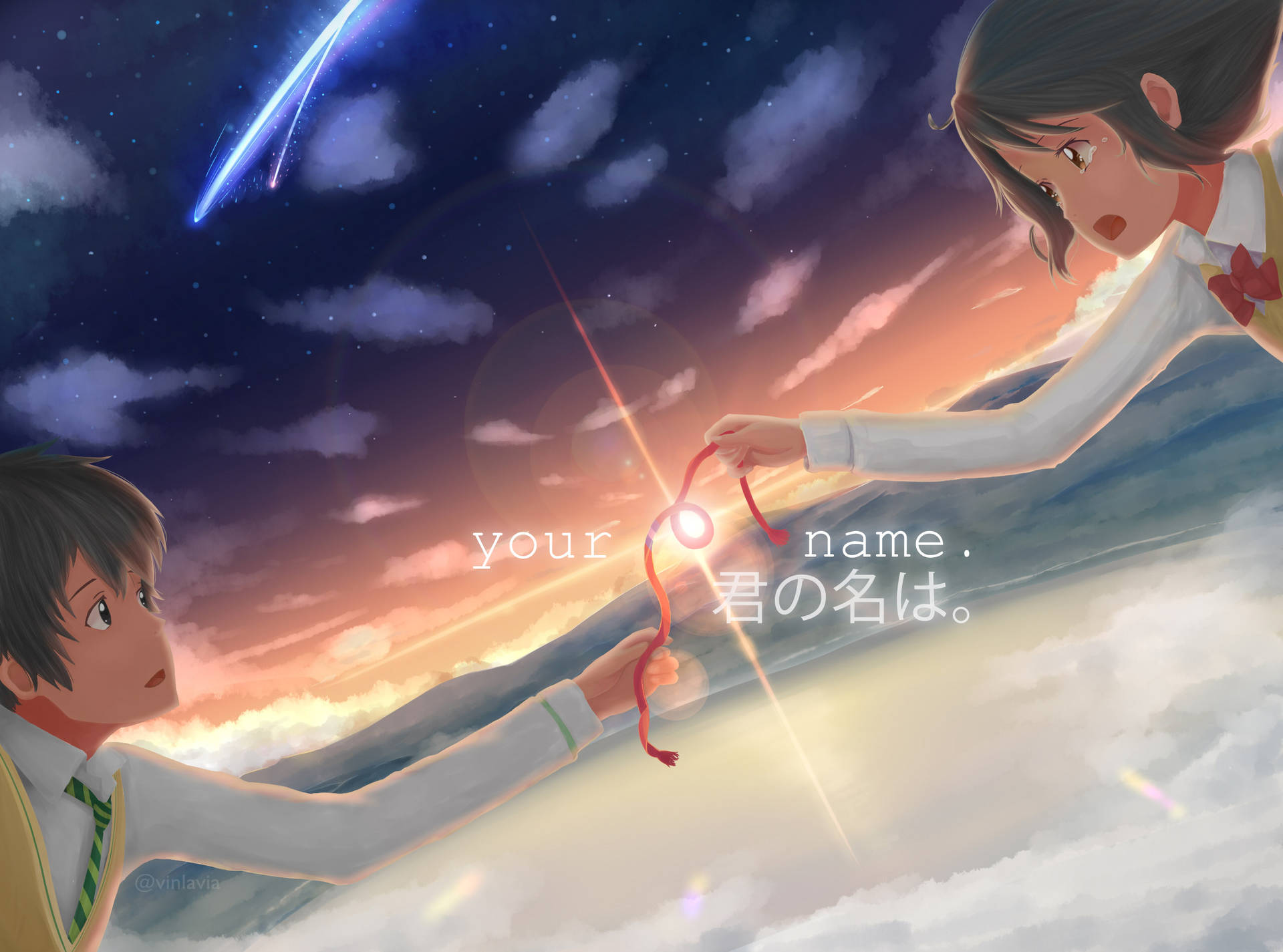 Your Name Anime 2016 Red String Art Background