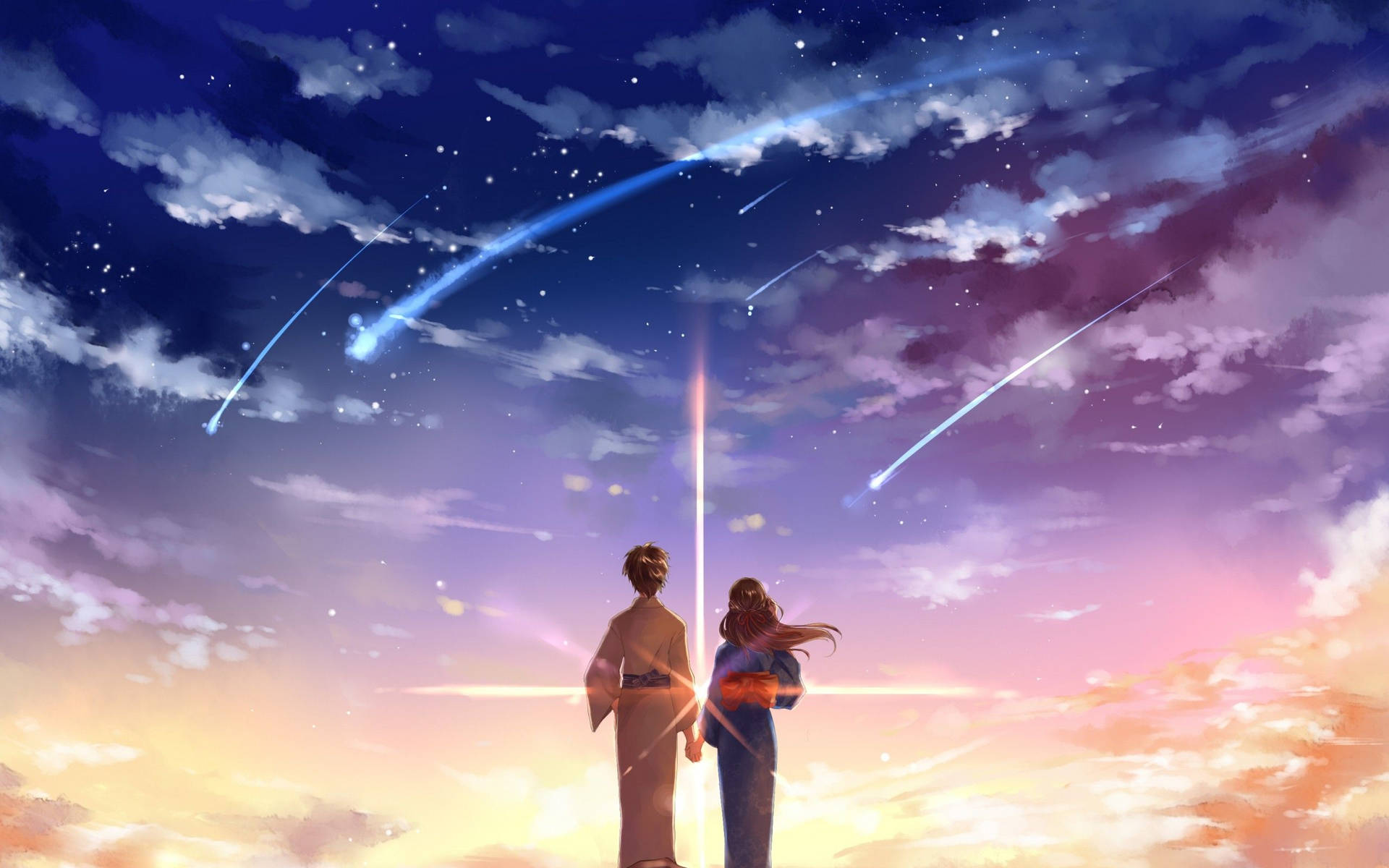 "Taki and Mitsuha in their traditional Japanese kimonos in the movie 'Your Name'" Wallpaper