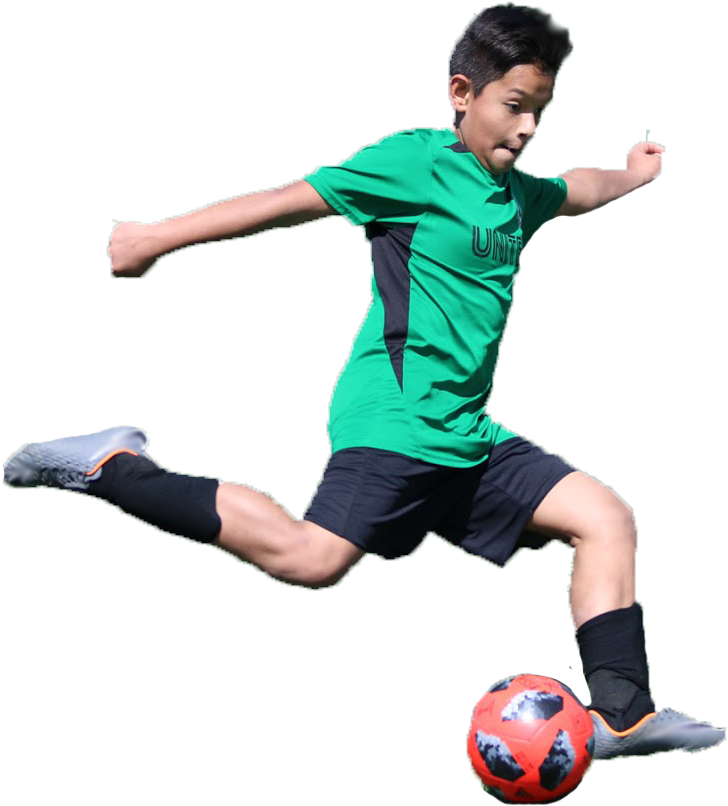Youth Soccer Player Kicking Ball PNG