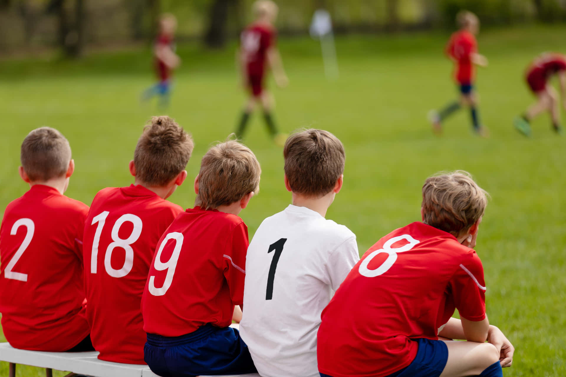 Youth Soccer Team Bench Watching Game Wallpaper