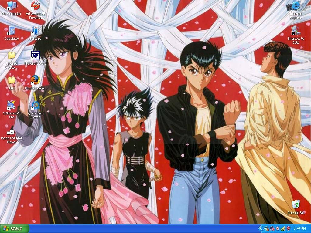 A Computer Screen With Anime Characters On It Wallpaper