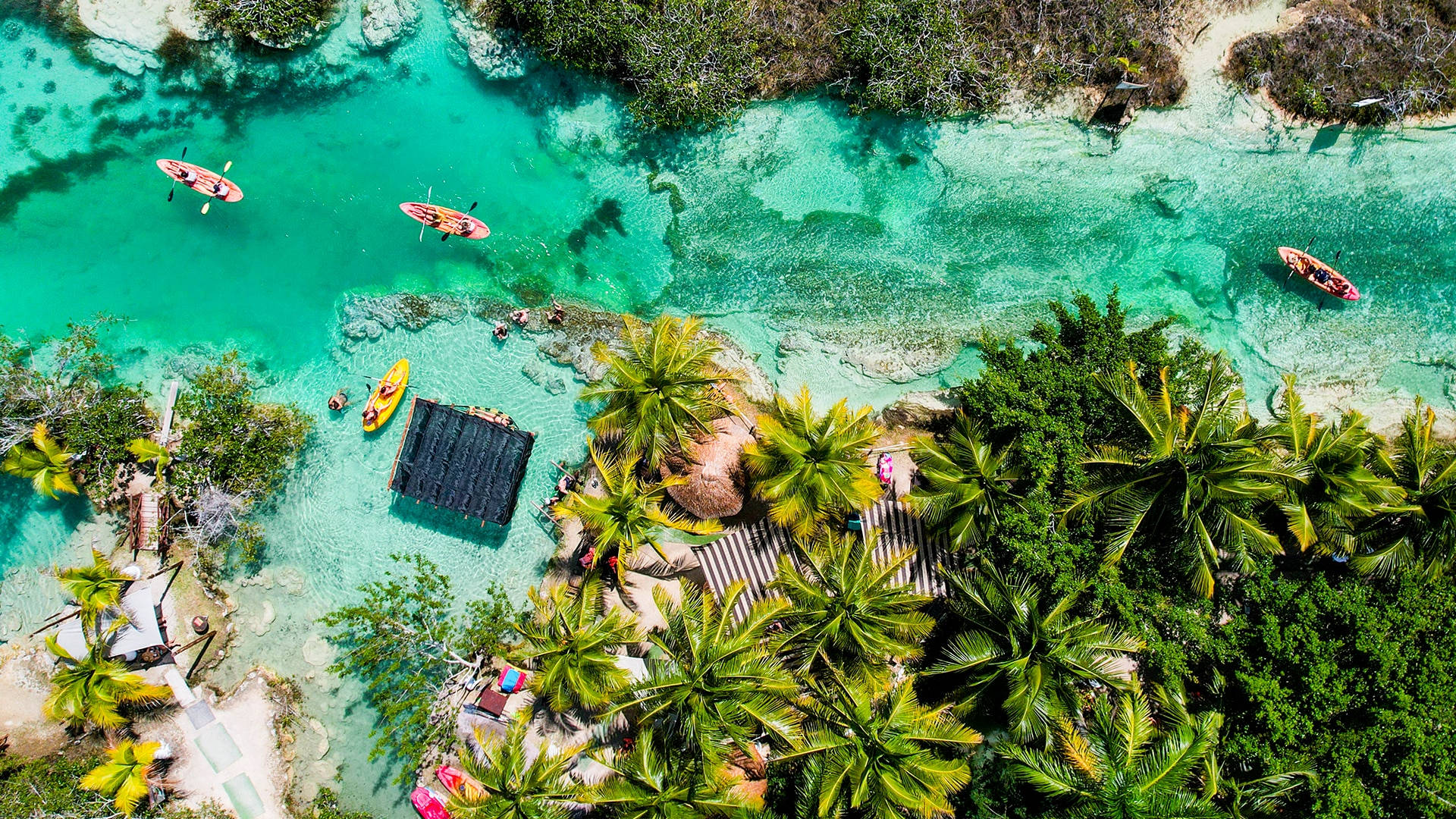 Yucatan Bacalar Lagoon Resort Från Ovan Wallpaper