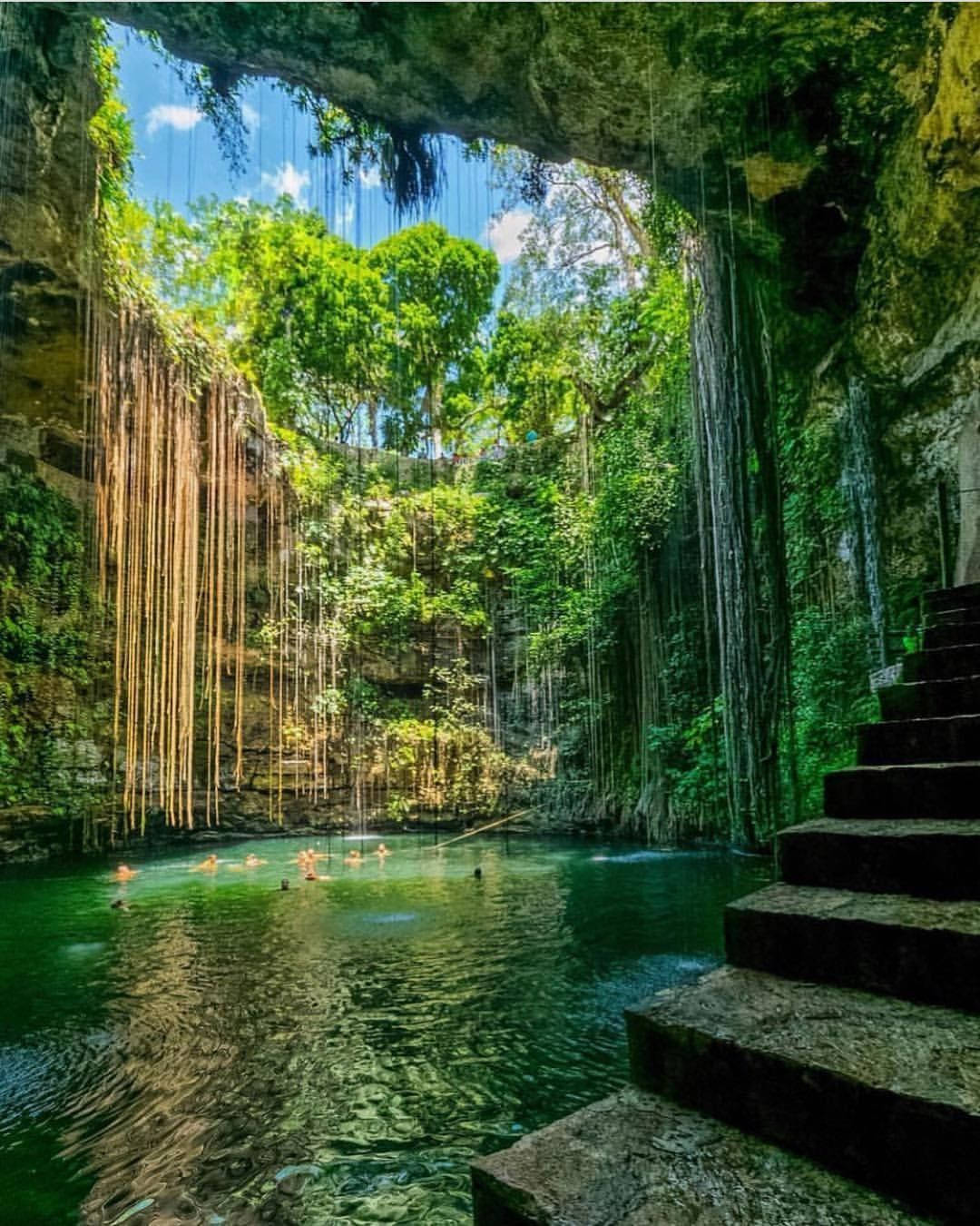 Scaladel Cenote Di Yucatan Sfondo