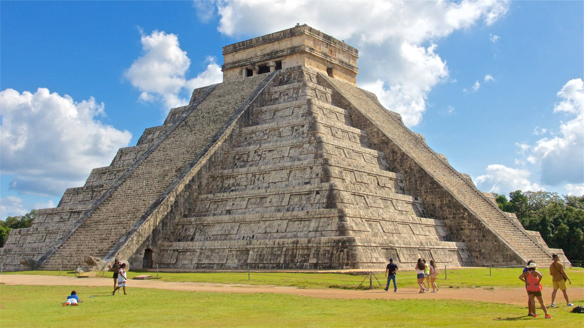 Yucatan Tourists Pyramid Wallpaper