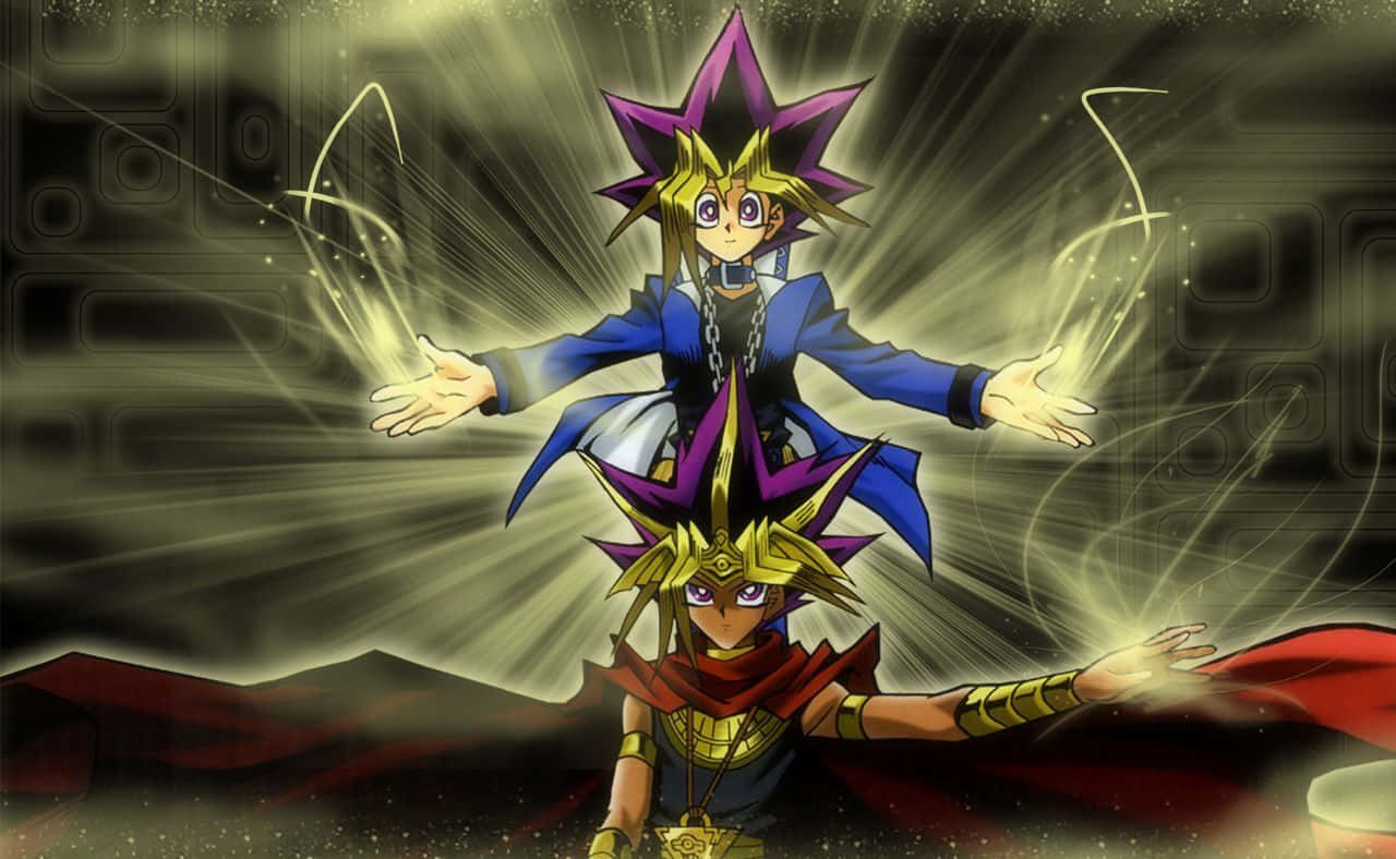 Yugi Muto, the King of Games, showcasing his powerful Duel Monsters cards Wallpaper