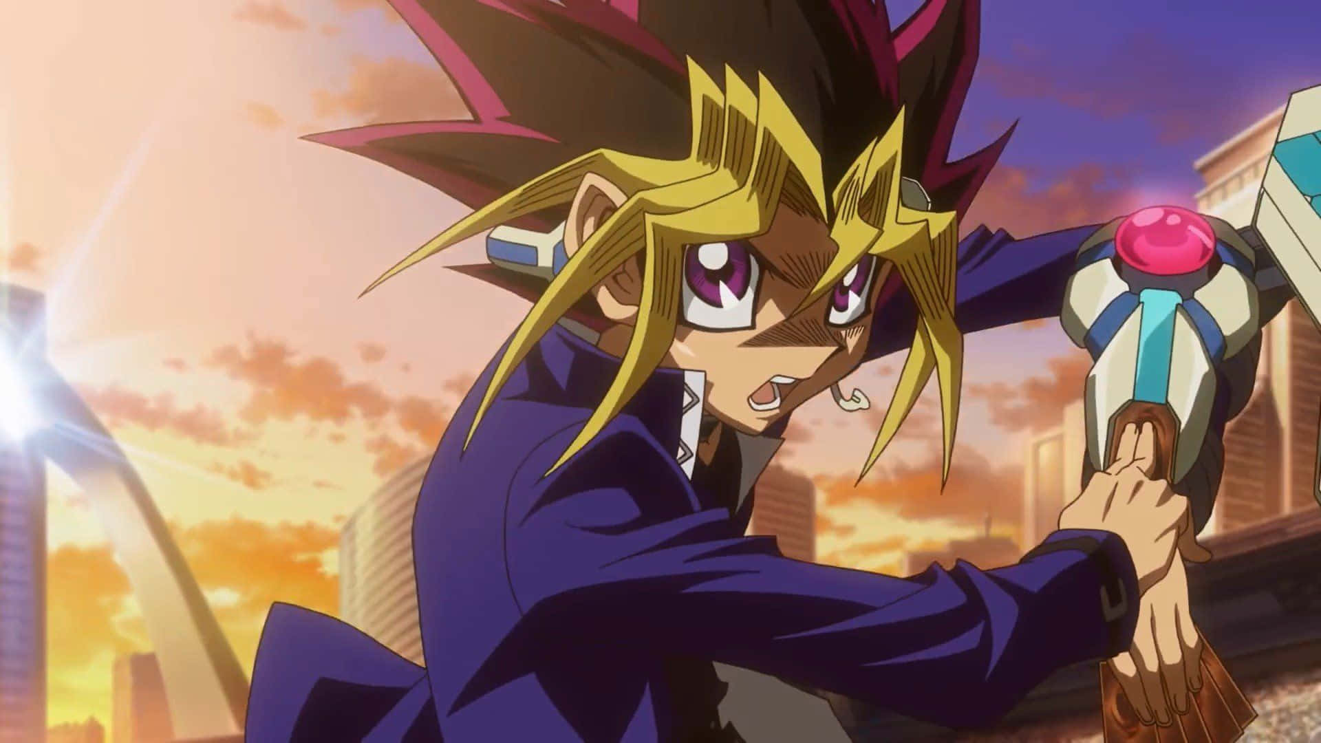 Yugi Muto strikes a pose with his iconic cards in hand Wallpaper