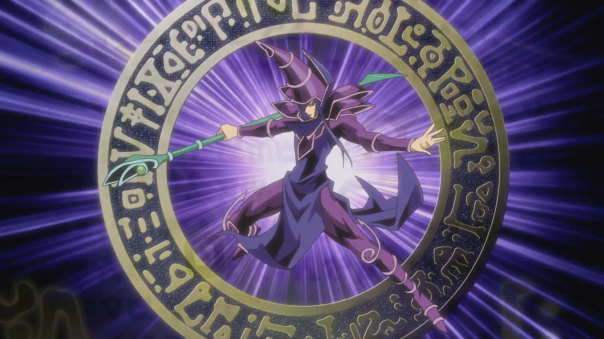 The Legendary Dark Magician from Yu-Gi-Oh! in action Wallpaper