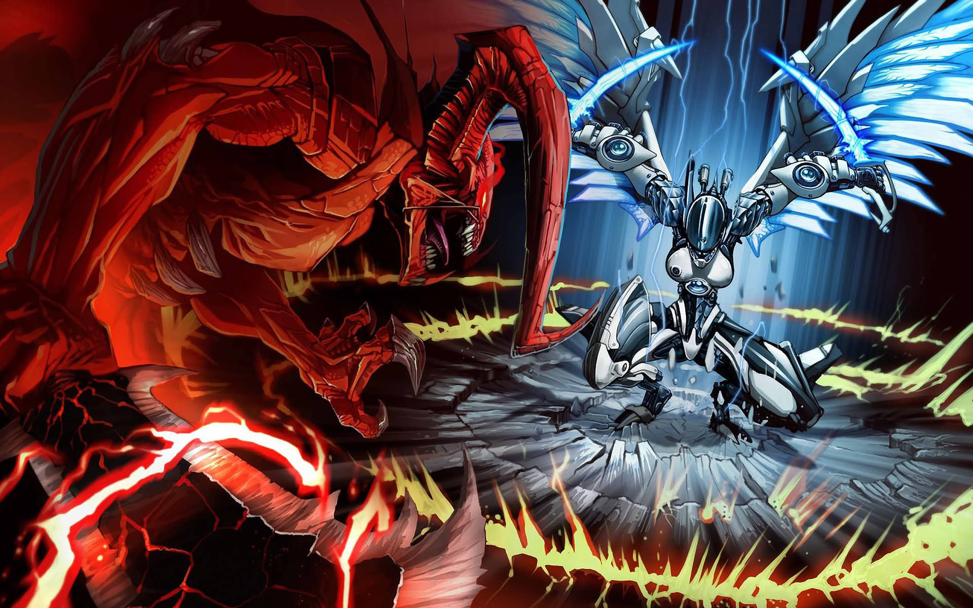 Duelists Engage in an Epic Dragon Duel Wallpaper
