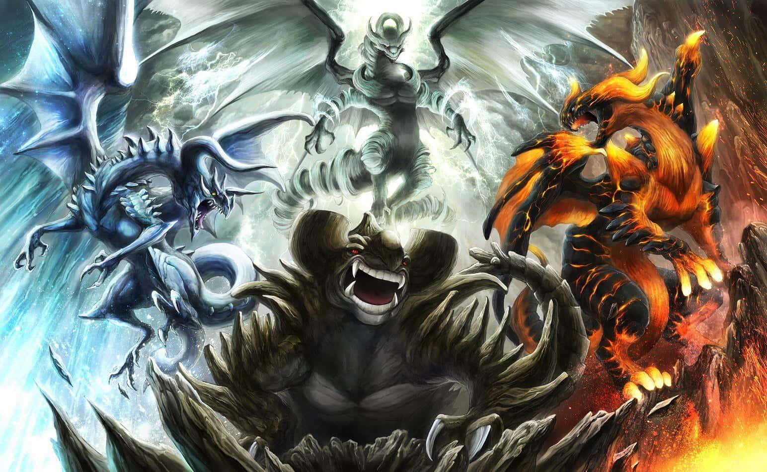 Yu-Gi-Oh! Dragons: A Fiery Battle Scene Wallpaper