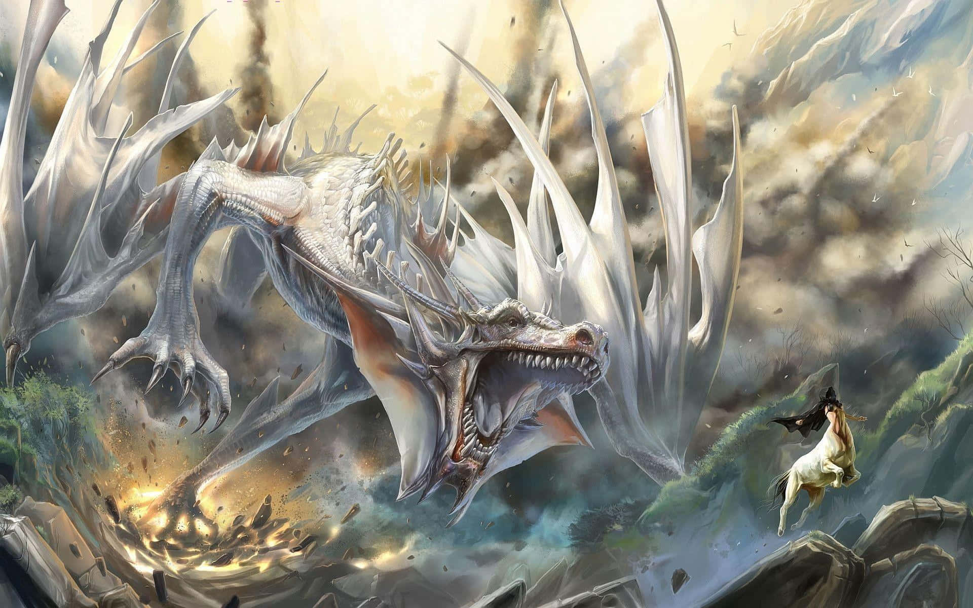 Majestic Yu-Gi-Oh! Dragons Locked in a Fiery Duel Wallpaper