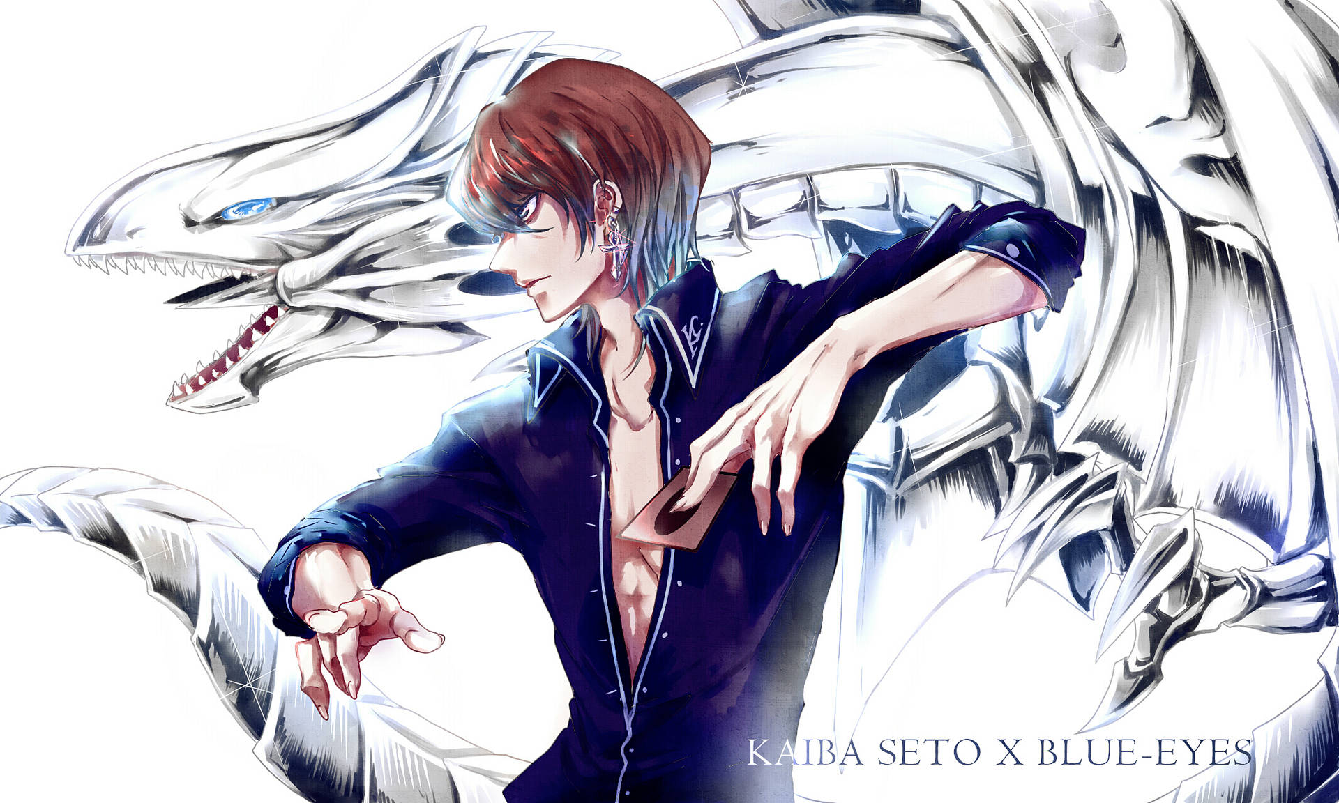Kaiba is Dueling with his Legendary Blue-Eyes White Dragon Wallpaper