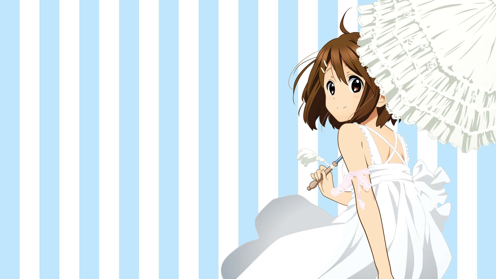 Yui Hirasawa striking a pose with her guitar on stage Wallpaper