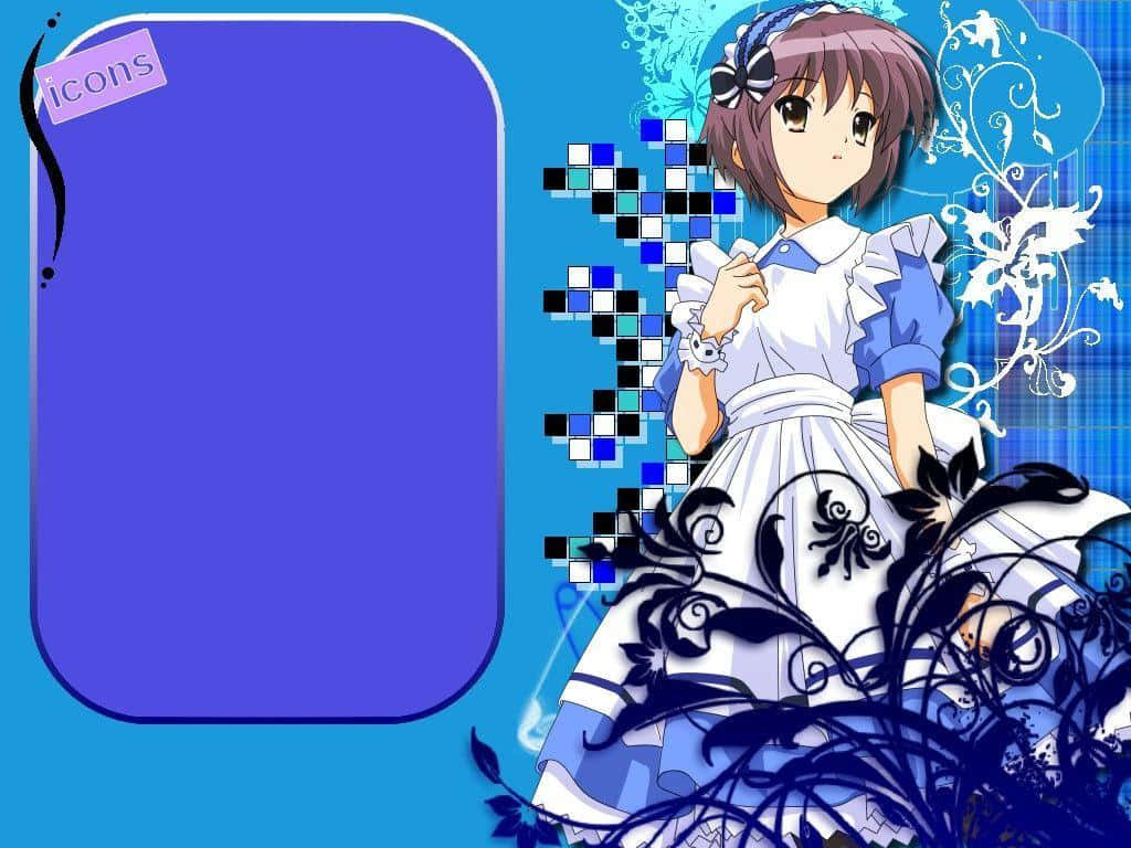 Yuki Nagato standing confidently, dressed in her iconic school uniform Wallpaper