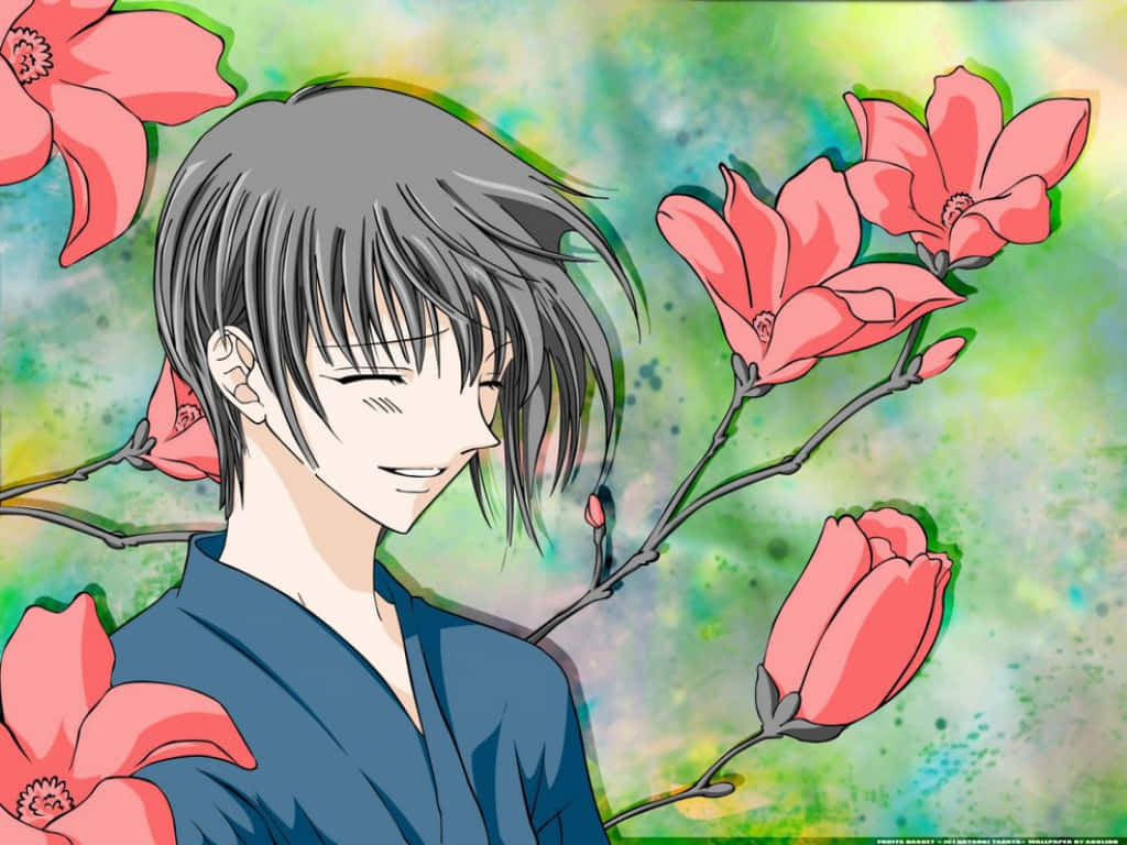 Yuki Sohma Dengan Bunga Musim Semi Wallpaper