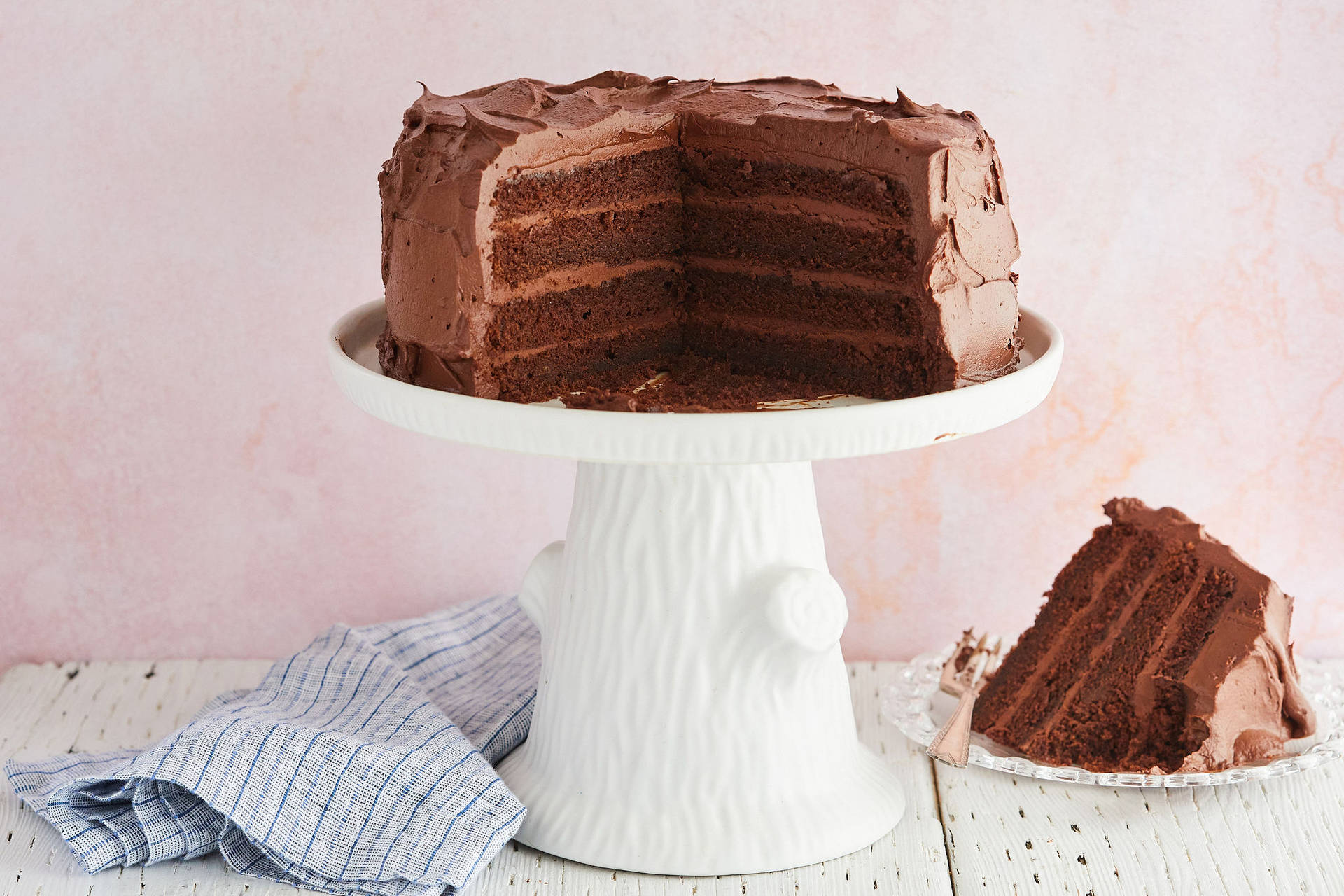 Yummy Chocolate Cake On A Tall Stand Wallpaper