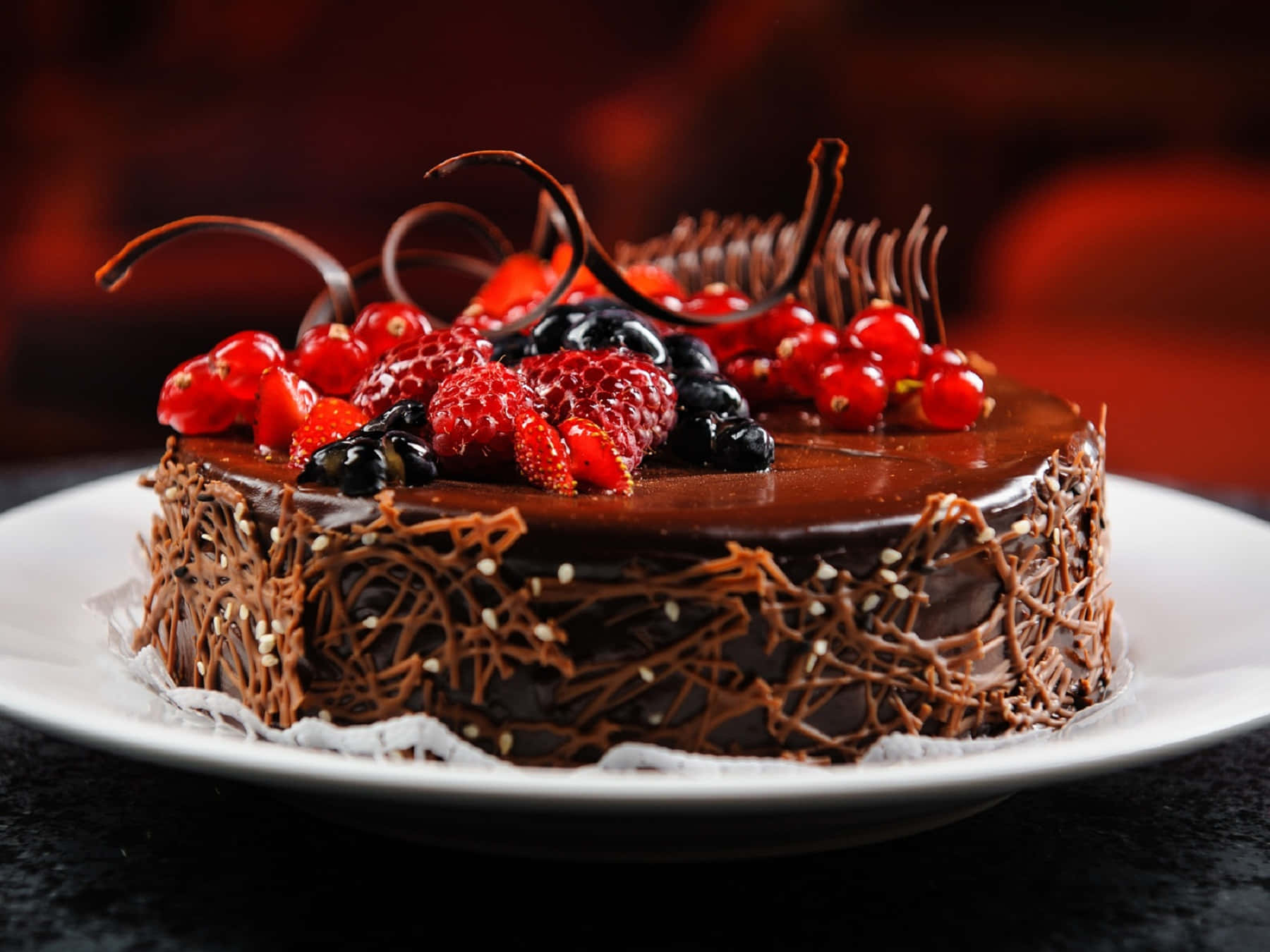 Yummy Chocolate Cake With Fruits Wallpaper