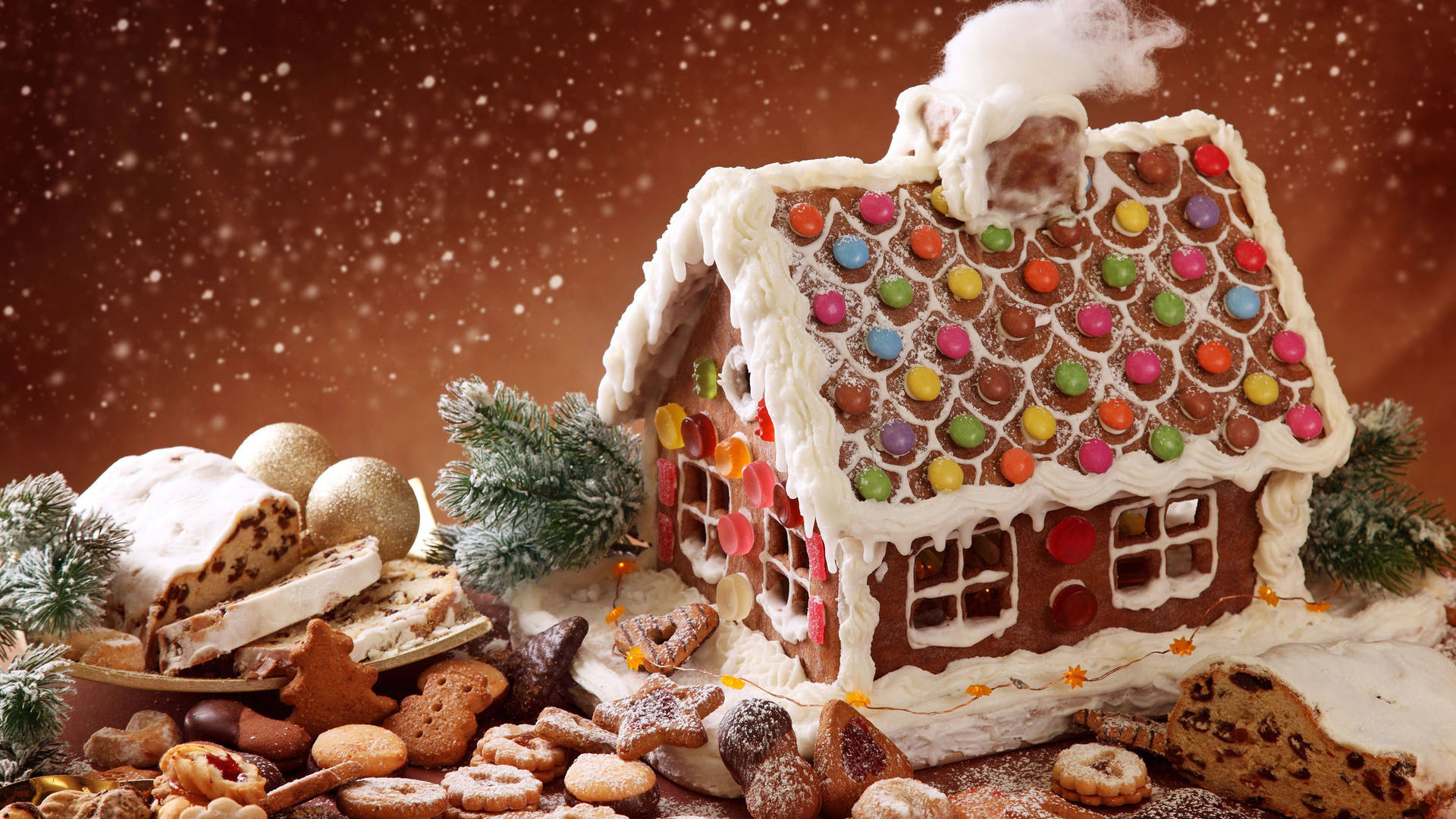 Yummy Gingerbread House And Cookies Wallpaper