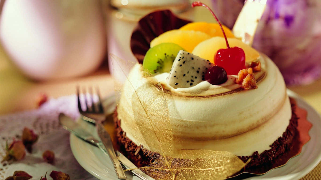Yummy Soft Cake With Fruits Wallpaper