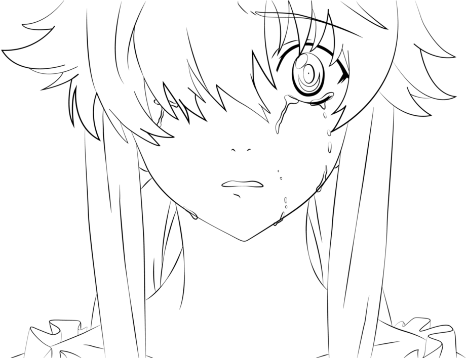 Yuno Gasai Anime Character Sketch PNG