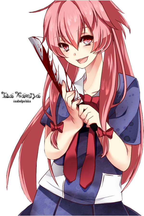 Yuno Gasai Anime Character With Knife PNG