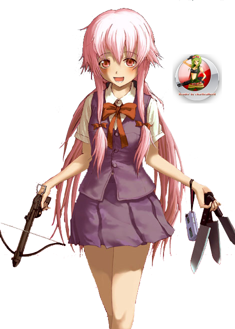 Yuno Gasai Anime Character With Weapons PNG