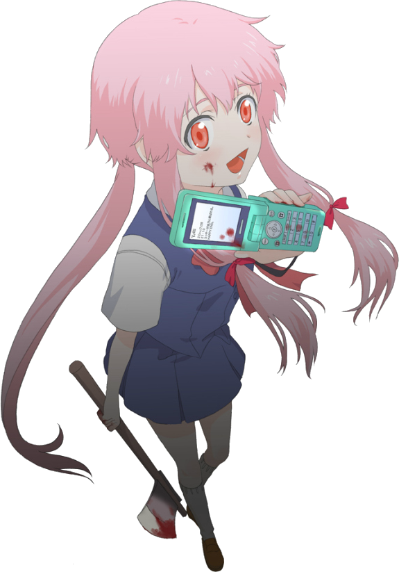 Yuno Gasai Anime Characterwith Phoneand Axe PNG