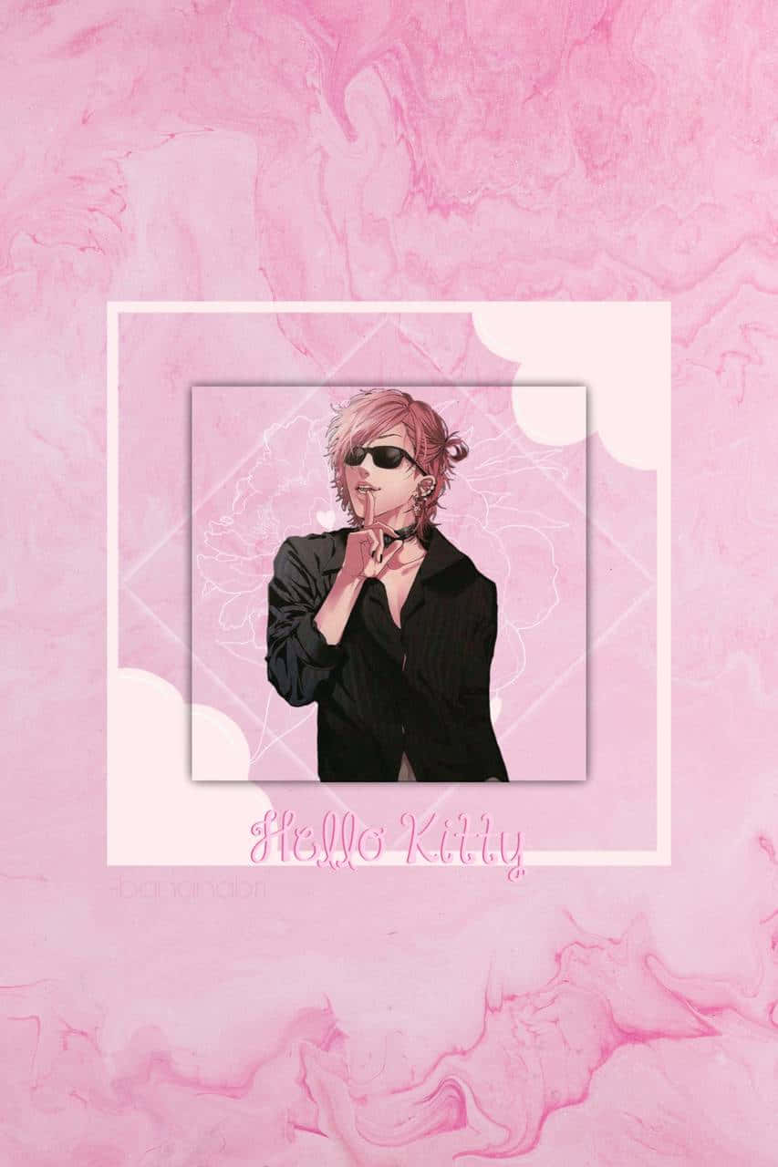 En lyserød baggrund med et billede af en pige med pink hår Wallpaper