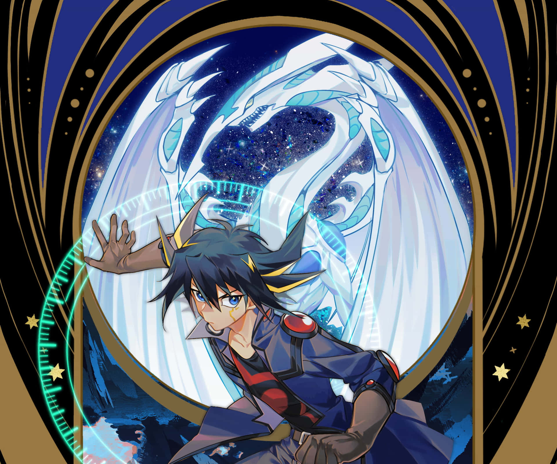 Yusei Fudo Riding a Duel Runner in Action Wallpaper