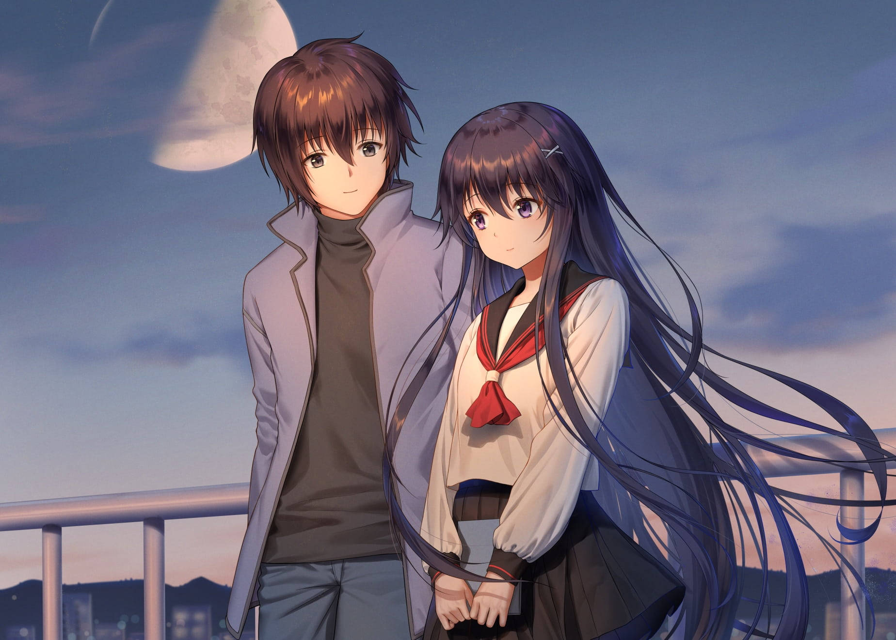 Yuuichiezaki Y Rika Akiba, Una Pareja De Anime Estética Fondo de pantalla