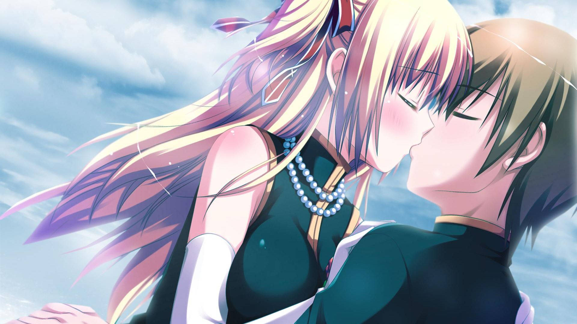 Download Yuuto And Rio Anime Couple Kiss Wallpaper 