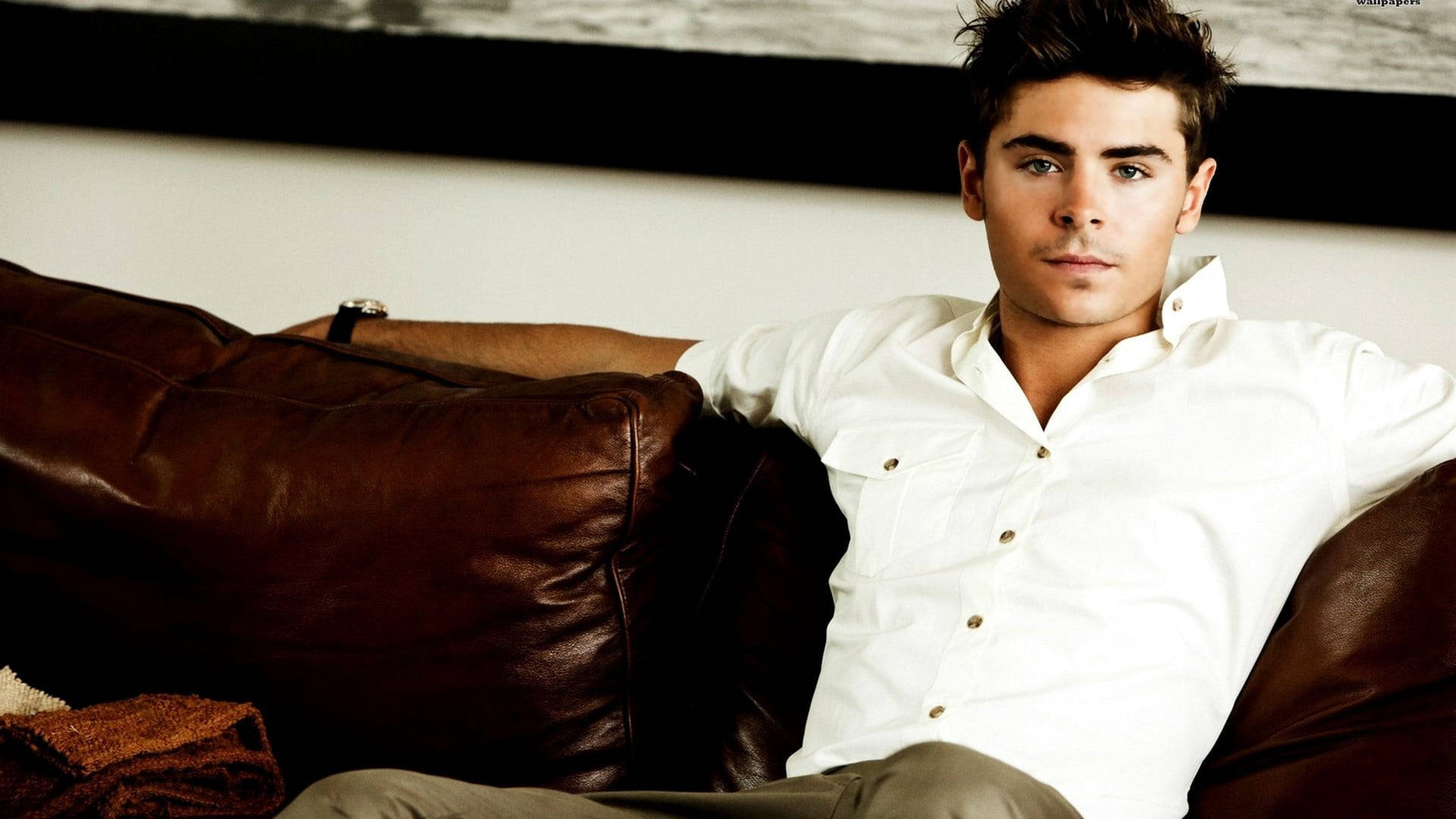 Zac Efron In Brown Couch