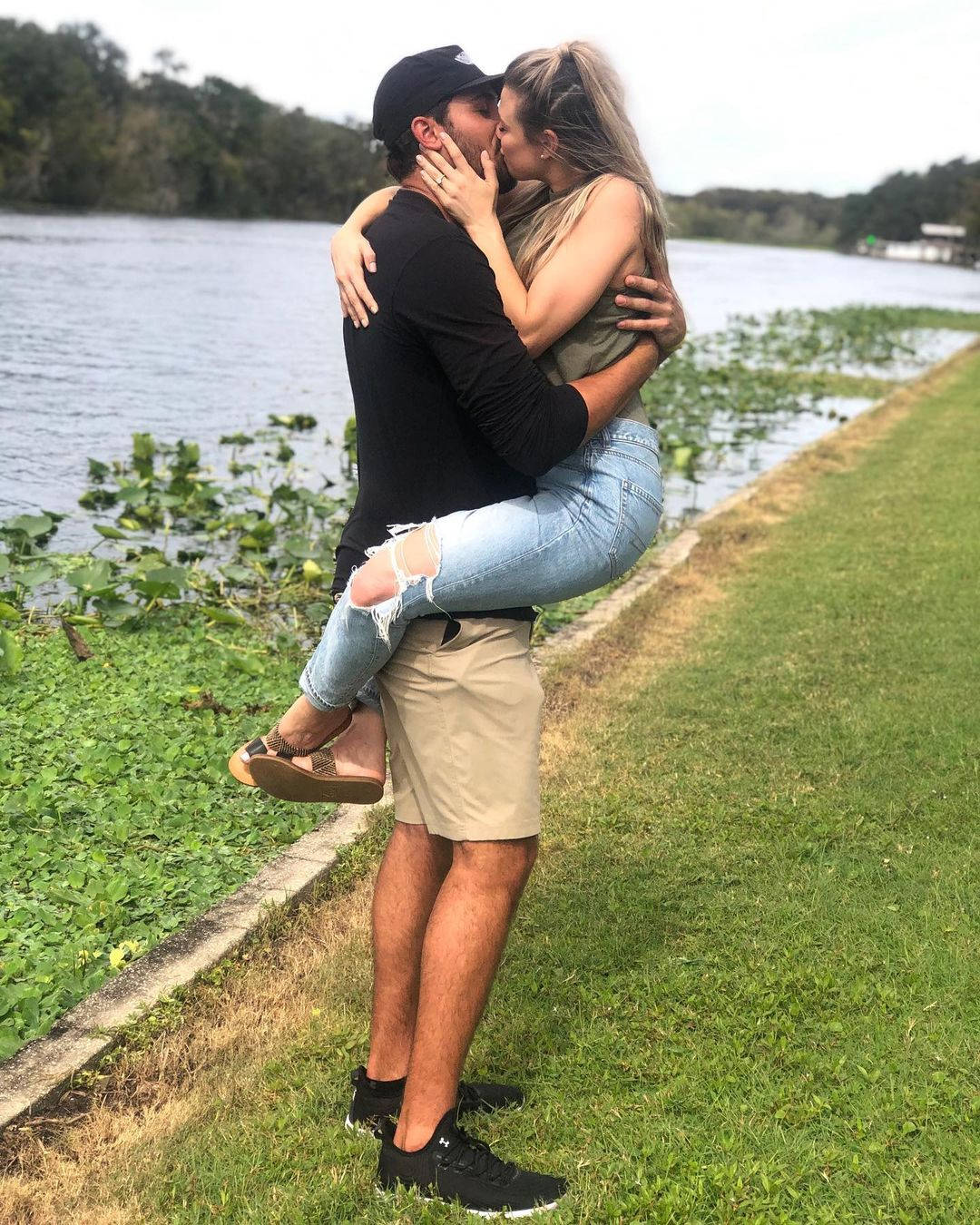 Zach Eflin Kissing Wife By Lake Wallpaper