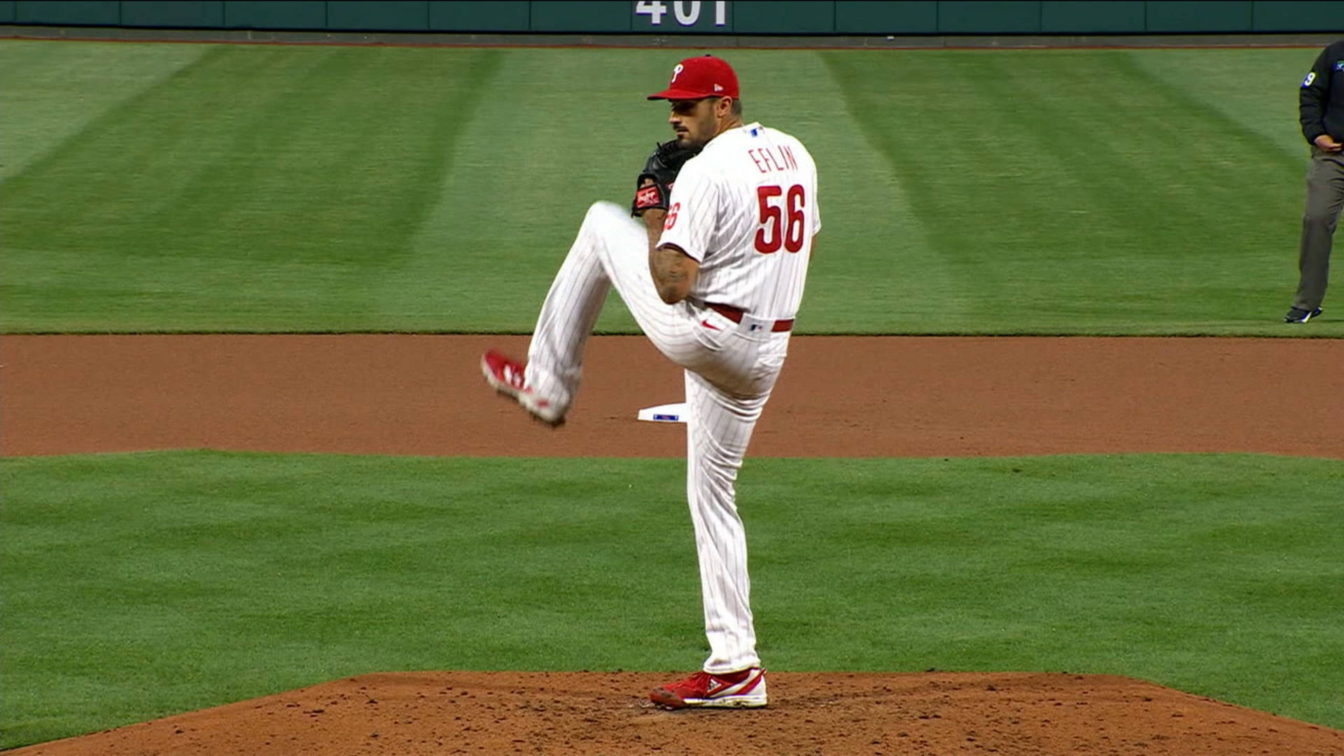 Zach Eflin Pitching With One Leg Up Wallpaper