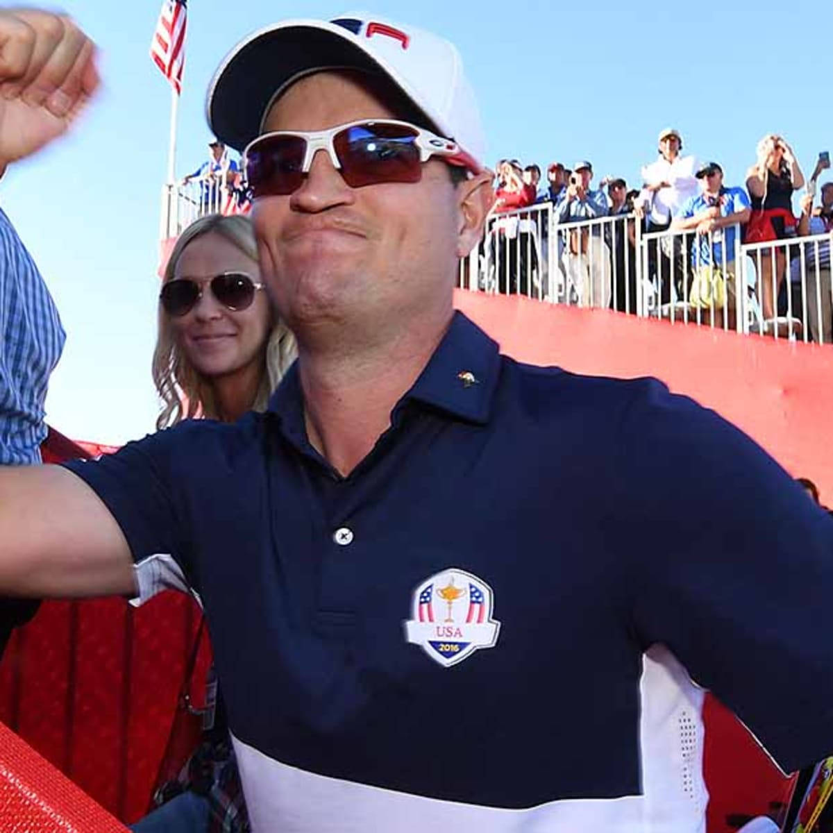 Excited Zach Johnson Celebrating a Victory in Golf Tournament Wallpaper