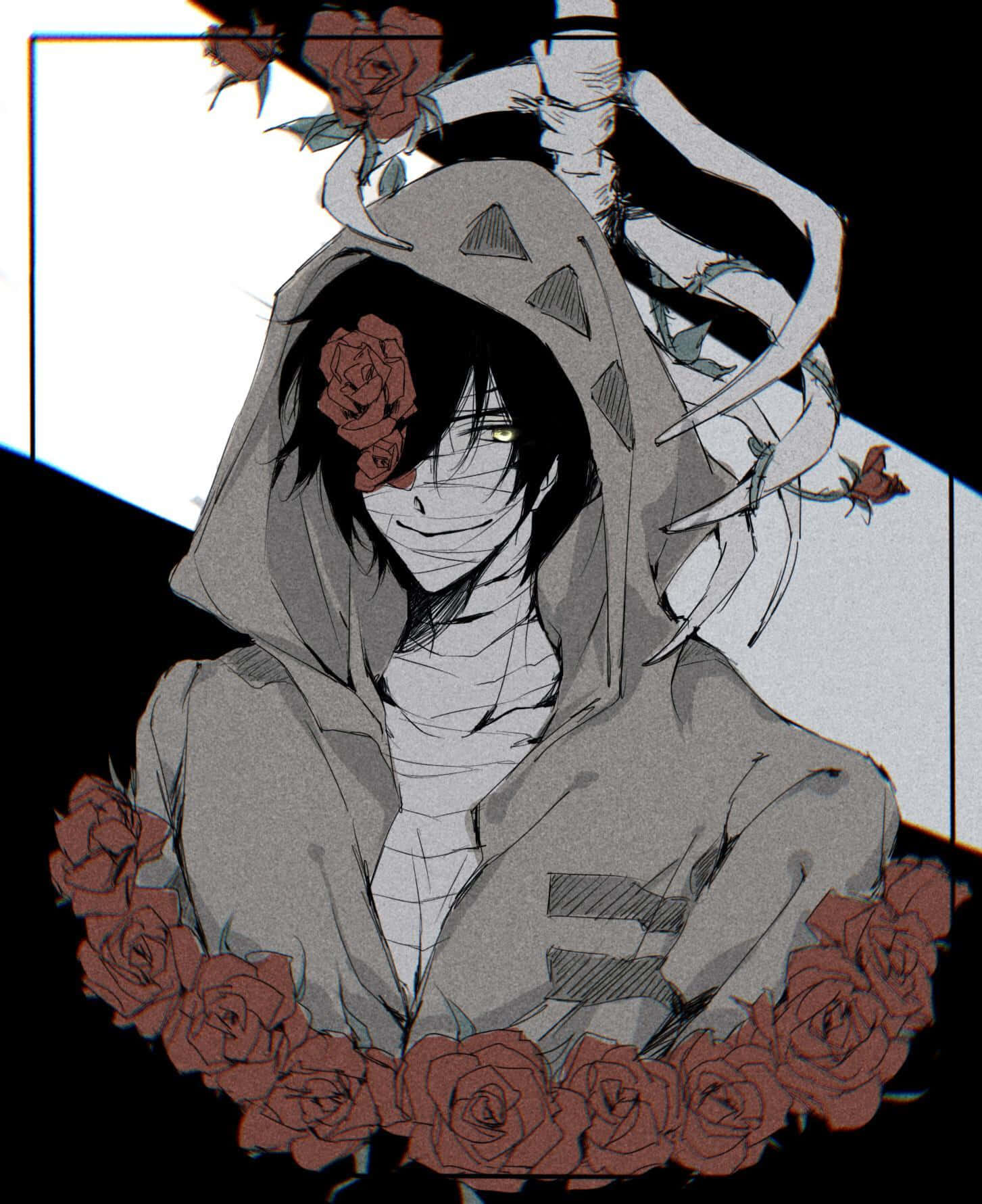 En mand med roser på hovedet og en slange i baggrunden Wallpaper