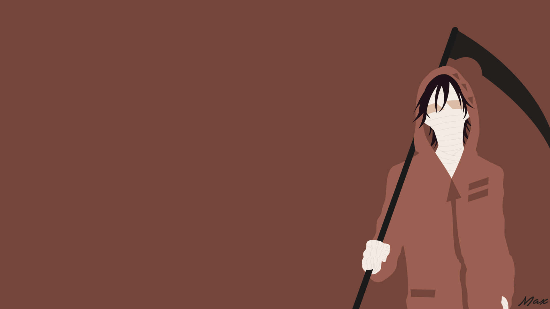 A Man Holding A Scythe With A Brown Background Wallpaper