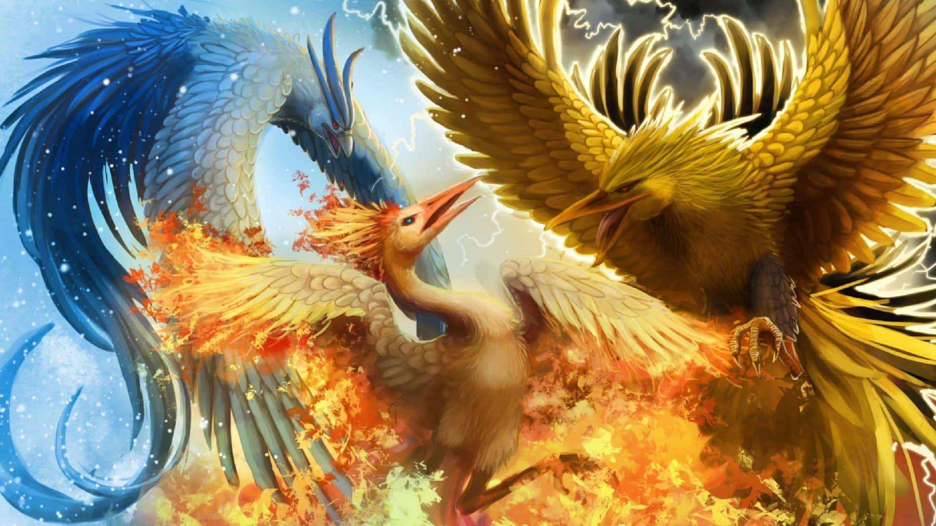 Zapdos, Moltres, And Articuno Fighting Wallpaper
