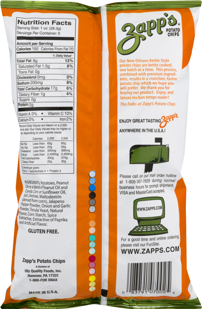 Zapps Potato Chips Nutrition Label PNG