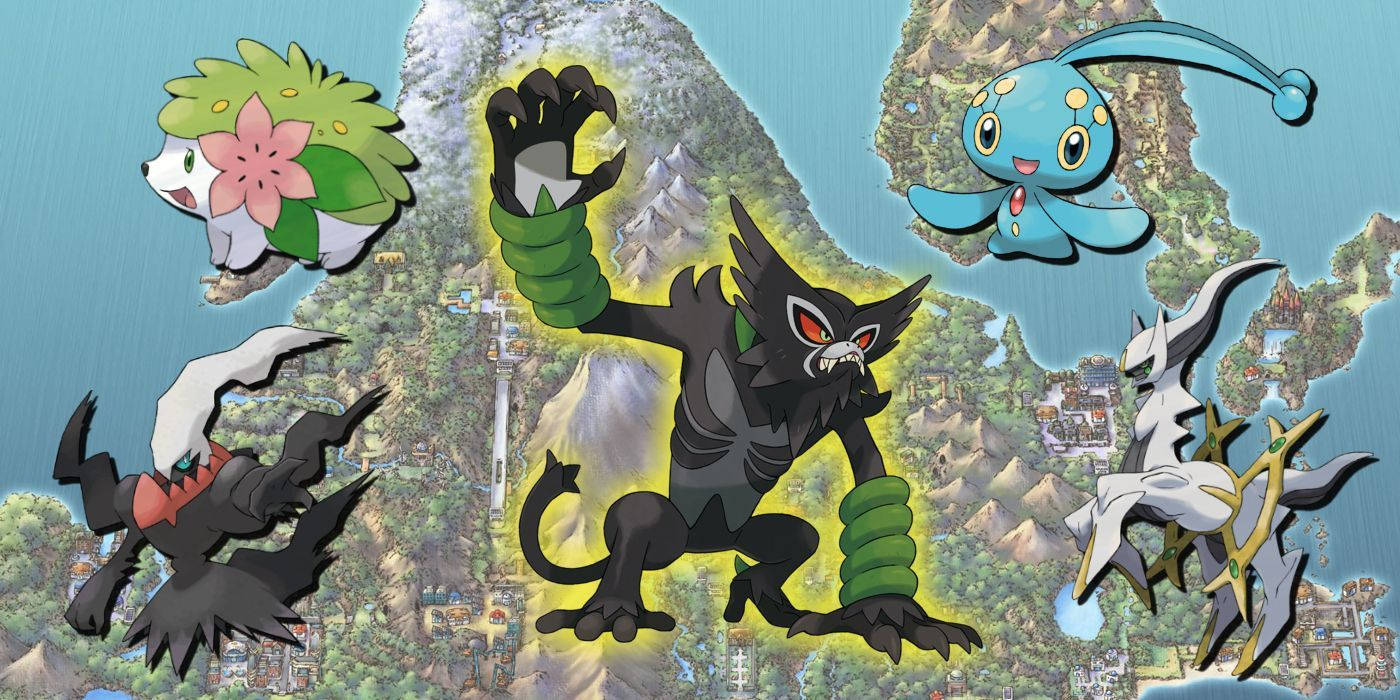Zarude sammen med andre Pokémons arter i en idyllisk skovscene Wallpaper