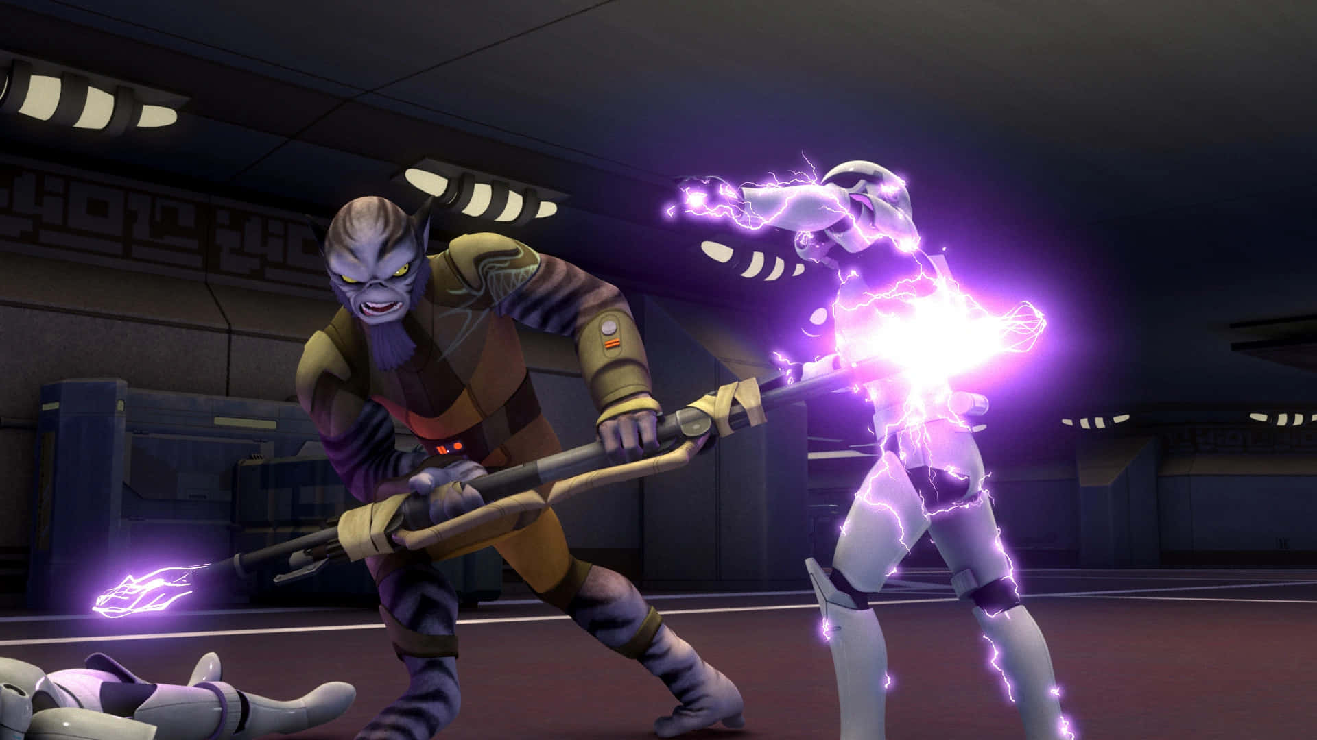 Holding His Own: Zeb Orrelios Defending the Galaxy" Wallpaper