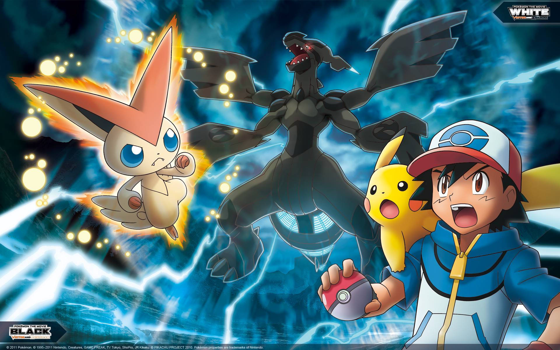 Zekrom With Ash And Victini Wallpaper